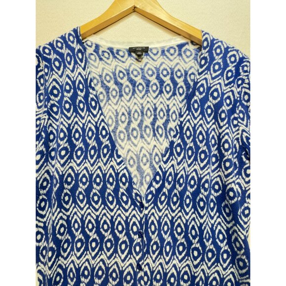 Ann Taylor Knit Cardigan Sweater Womens LP Blue Ikat Button Front V-Neck Cozy - Picture 5 of 12